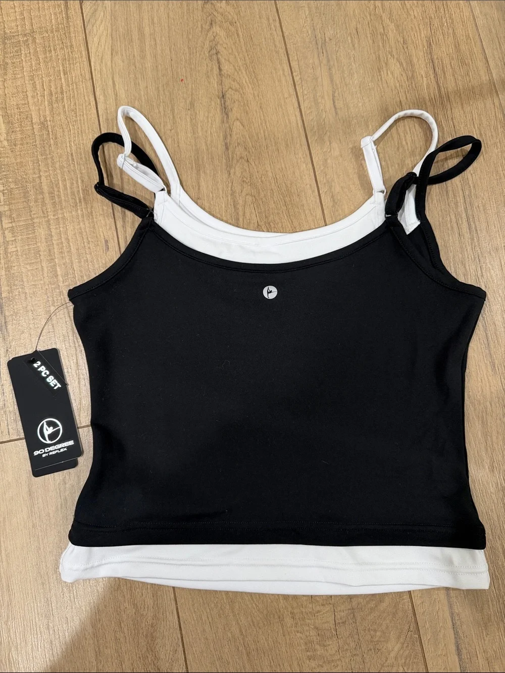 90 Degree By Reflex Black Leggings and Tank Set with White Trim